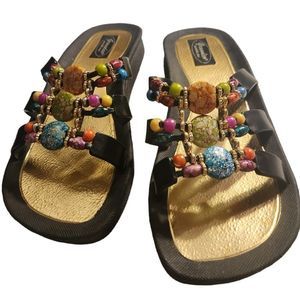 Grandco Shoes Strappy  Sandals Summer Beaded Black Womens Size 9